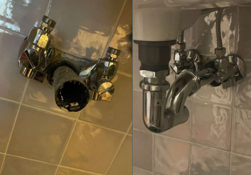 Confronto prima e dopo la sostituzione del tubo di scarico e del miscelatore di un lavabo domestico